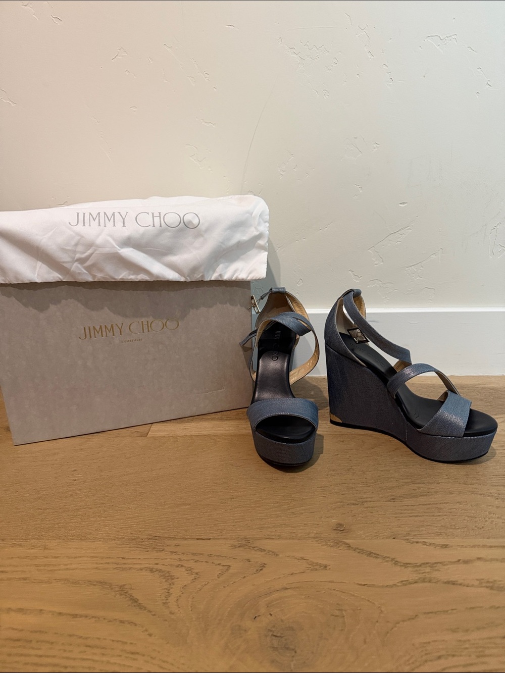 Jimmy Choo Navy Platform Wedge Sandals